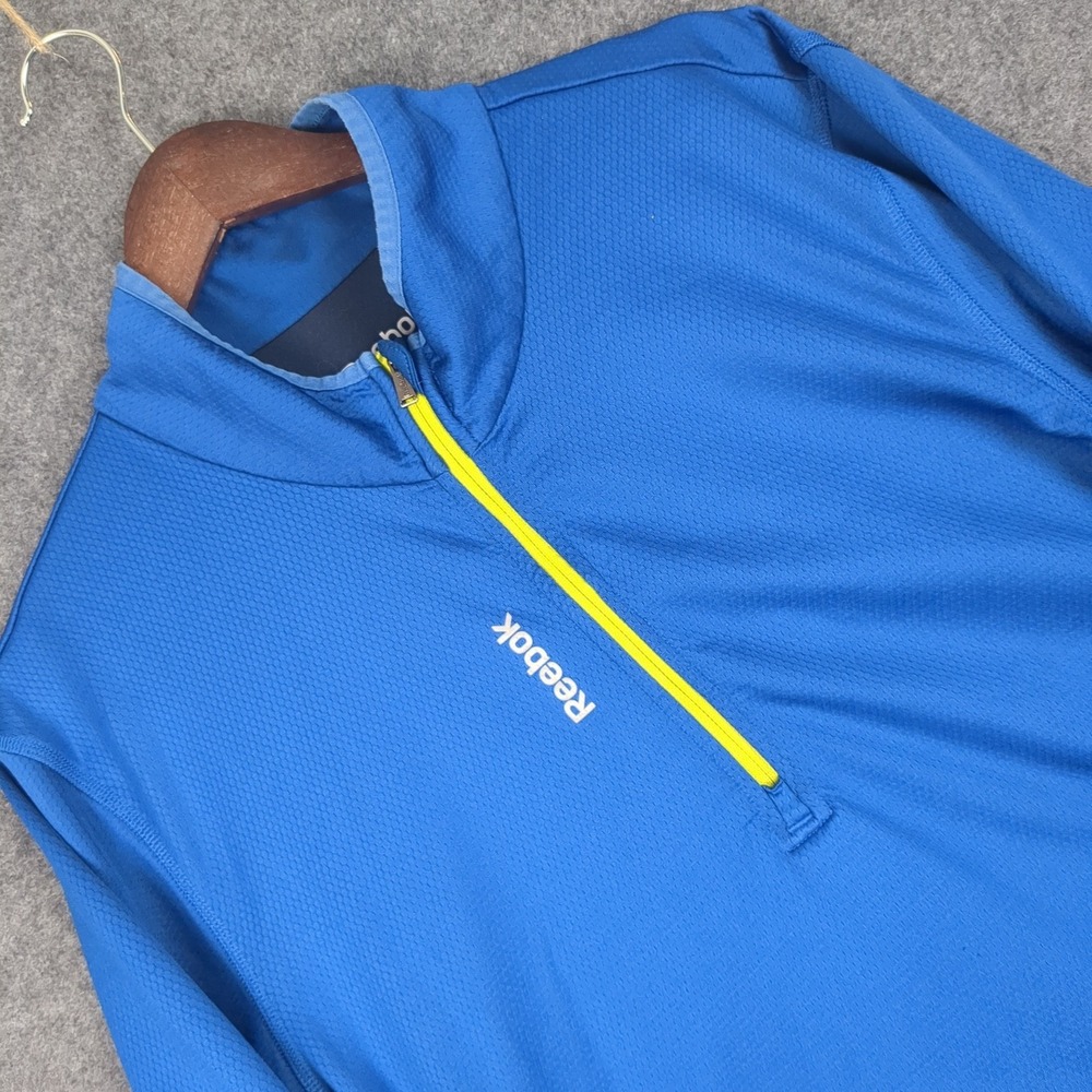 Reebok PlayWarm Mens XL 1/4 Zip Pullover Blue Neon‎ Yellow Textured Long Sleeve
